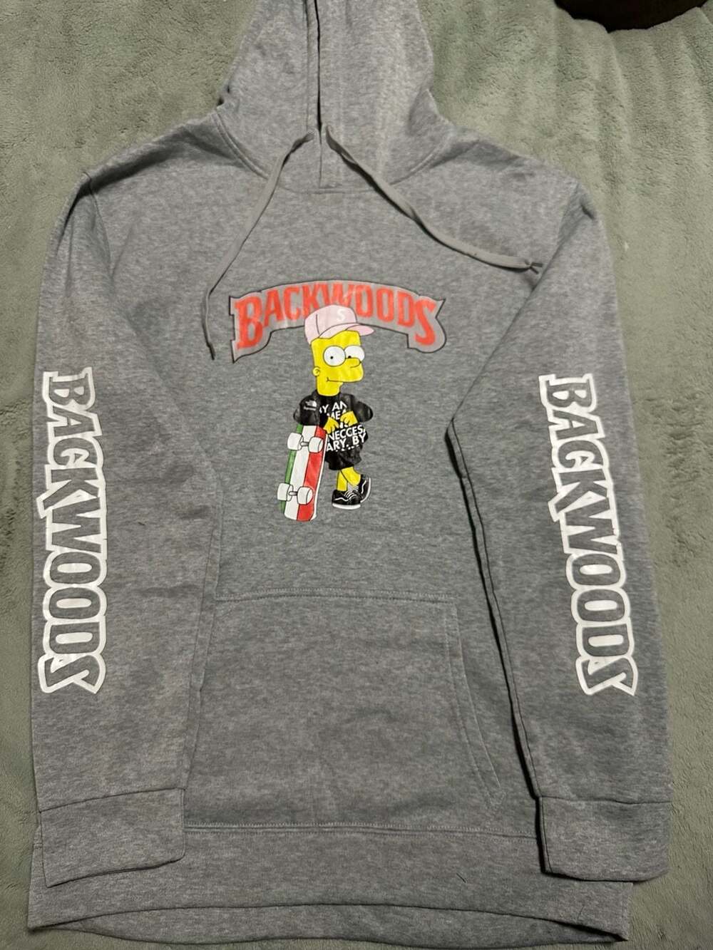 Backwoods Bart Simpson Graphic Print Gray Pullover Hoodie Sweatshirt Size 2XL